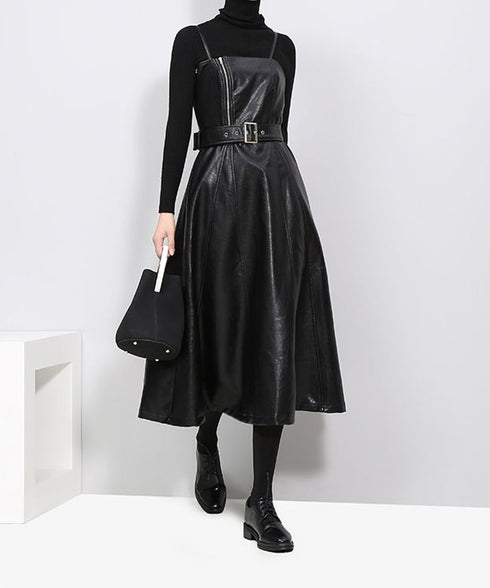black midi sleeveless dress